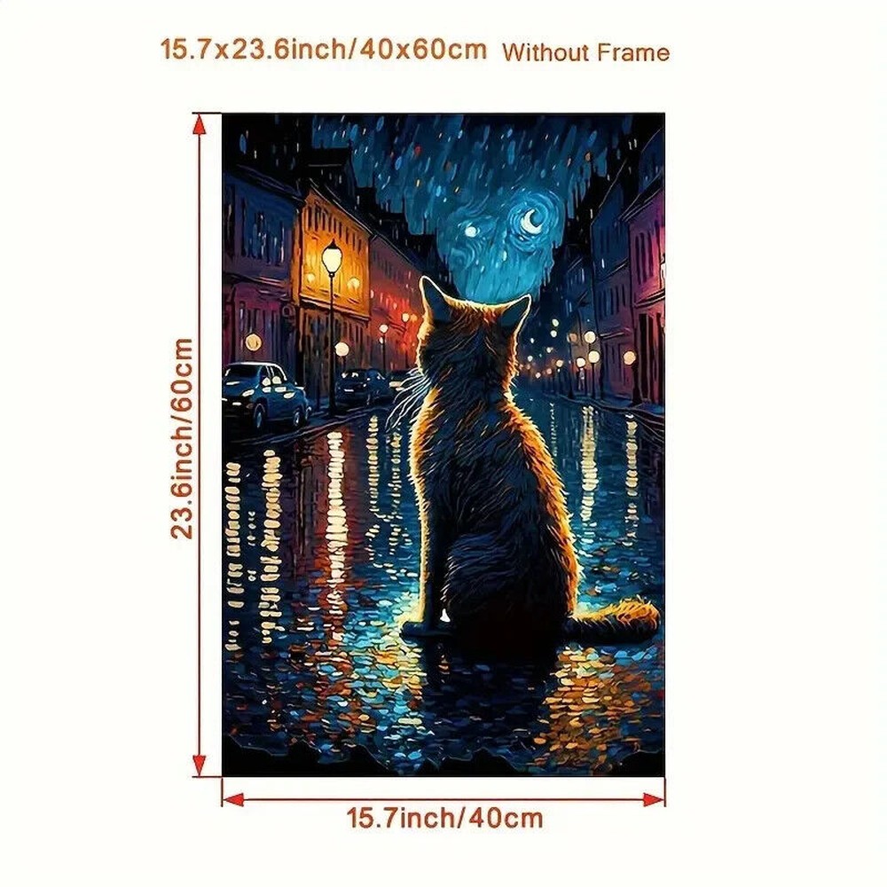 Van Gogh Cat Under The Stars Colorful Canvas Art Print 15.7" x 23.6" NEW! Home & Garden:Home Décor:Posters & Prints Style Your Walls